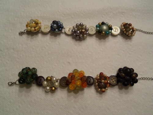 Some bracelets made from old clip-on earrings and buttons.